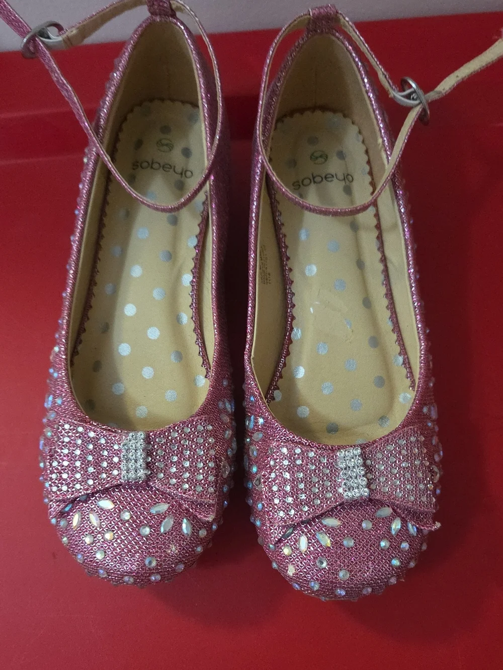 SOBEYO Sparkling Pink Bow Ankle-Strap Mary Janes New With No Box Size 5